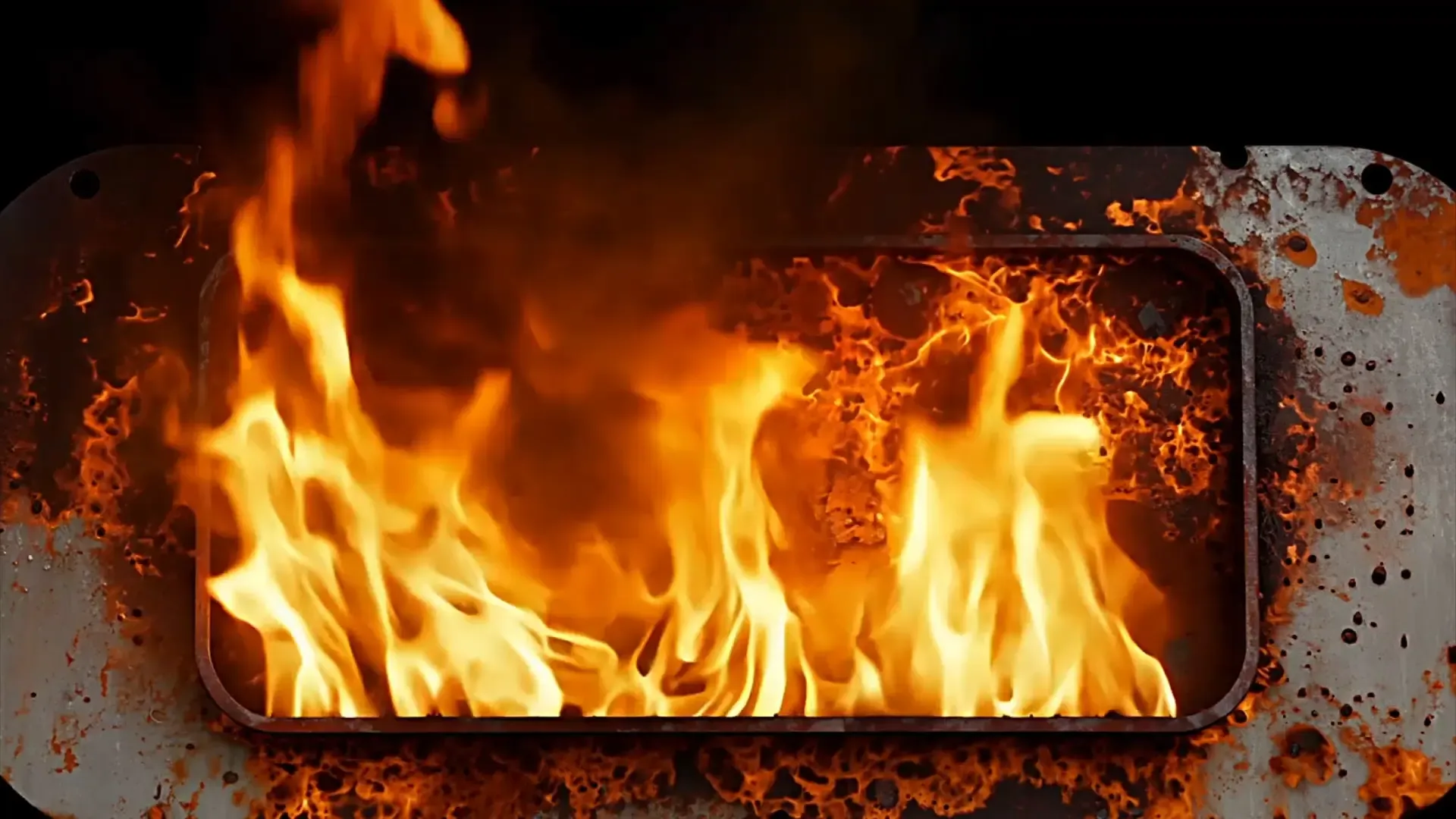 Scorched Metal Frame Burn background for Thriller Title Projects